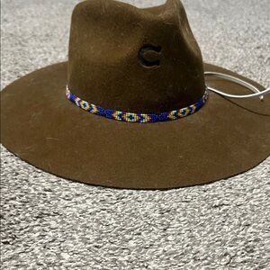 Charlie 1 Horse Brown Wide-Brim Hat with Beaded Band